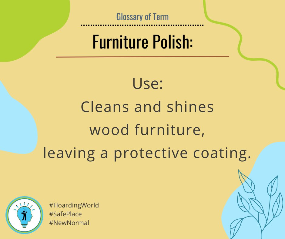 HoardingWorld's tweet image. 🪑 Furniture Polish:
Clear a small area first, dust it, then apply a little polish to a cloth (not directly on furniture). Wipe with the grain and buff gently.
One piece at a time. Progress over perfection.
#OrganizeYourLife #HoardingWorld #AskAngelaBrown