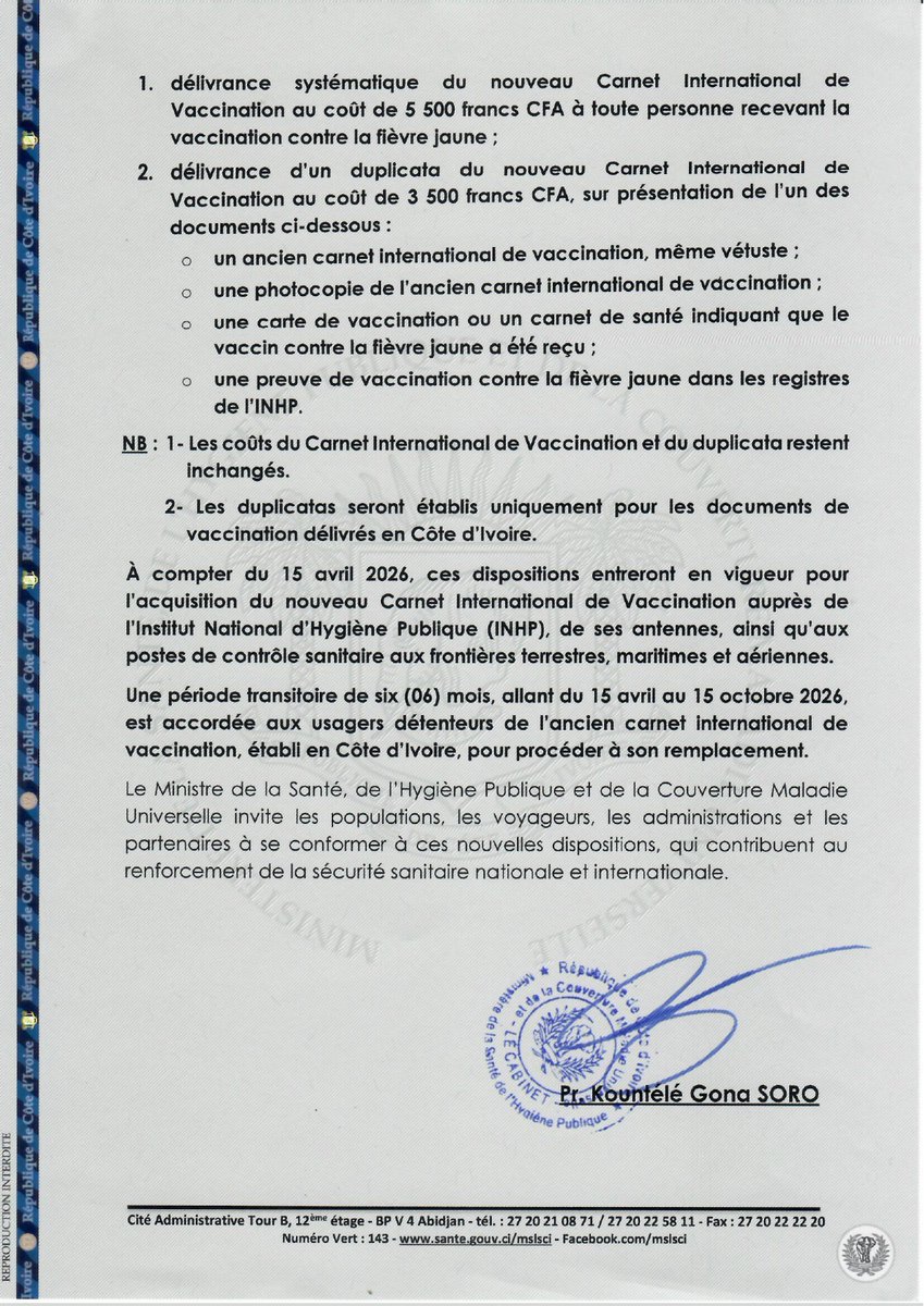 Ministère de la Santé et de l'Hygiène Publique ci tweet media