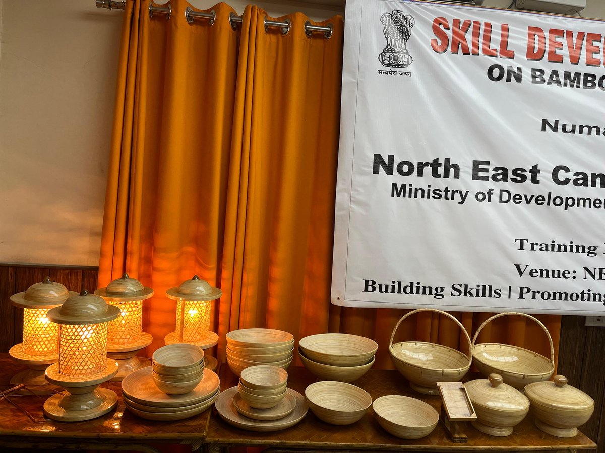 NECBDC's tweet photo. Batch II of the Skill Development Training on Bamboo Coiled Product Manufacturing under the CSR initiative of @NRL_MoPNG concluded on 4 April 2026 at North East Cane and Bamboo Development Council Campus,Burnihat.Certificates were distributed and trainees showcased their products https://t.co/R0QN8A2xeO