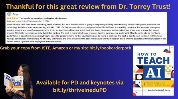 Rdene915's tweet image. Looking to bring #AI into your classroom! It is a great day to explore my newest books available via @ISTEOfficial, Amazon or via my website. Order your copy today! And I would love to work with your school! #education #edchat #teaching #generativeAI #edtech