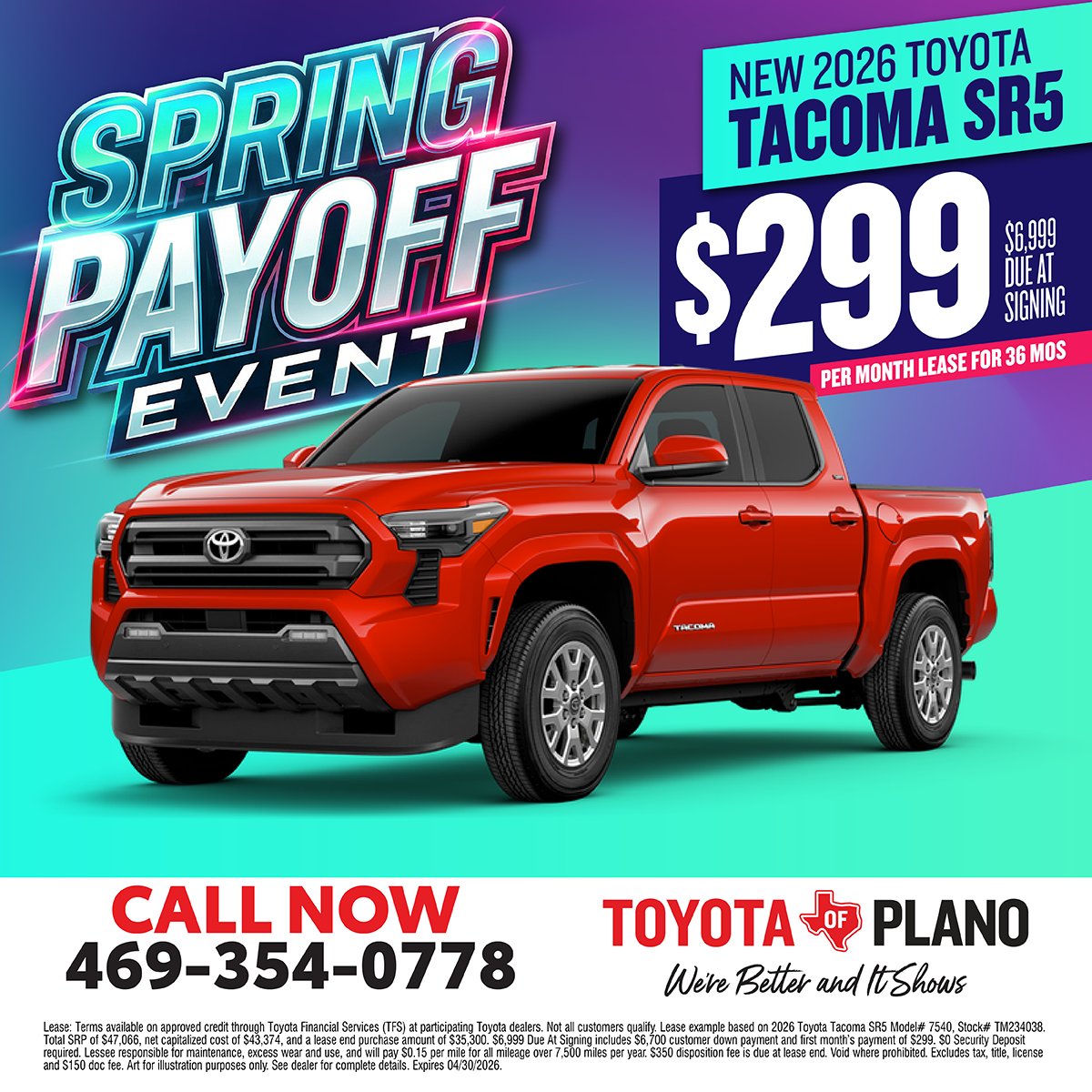 The Tacoma SR5 deal you’ve been waiting for is HERE🛻 Secure a 2026 Tacoma SR5 with deals like $299/mo for 36 months during our Spring Payoff Event🌸

Find out why we're better &amp; it shows👍 (link in bio)

#ToyotaOfPlano #Plano #Dallas #2026Toyota #2026Tacoma #ToyotaTacoma