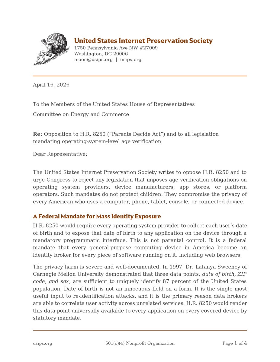 U.S. Internet Preservation Society tweet media