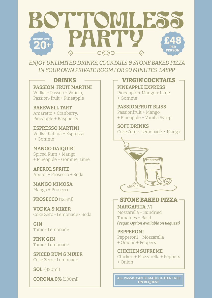 Bar__82's tweet photo. Level up your night out ✨

Enjoy 90 minutes of bottomless cocktails, drinks &amp; pizza in your own private room 🍸🍕

Perfect for groups of 20+ looking to celebrate in style 🎉
From Passionfruit Martinis to Aperol Spritz… we’ve got your favourites covered 🍹

💷 £48pp
📍 Hull https://t.co/rrNiR4kOge