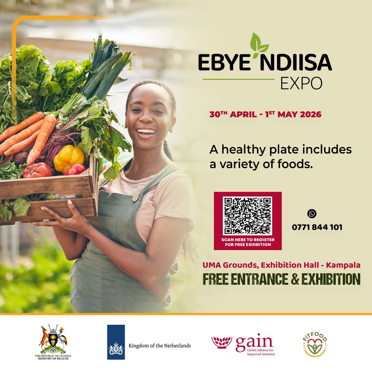 Uganda_Gain's tweet photo. #EbyendiisaExpo will bridge the gap between knowledge and action with live cooking demos, vegetable tastings, and practical skills for the kitchens.
April 30–May 1 | UMA Grounds.
Leave different.
#EbyendiisaExpo2026 #VegetablesForAll #HealthierDiets #GAINUganda https://t.co/p8Oy1oFQUB