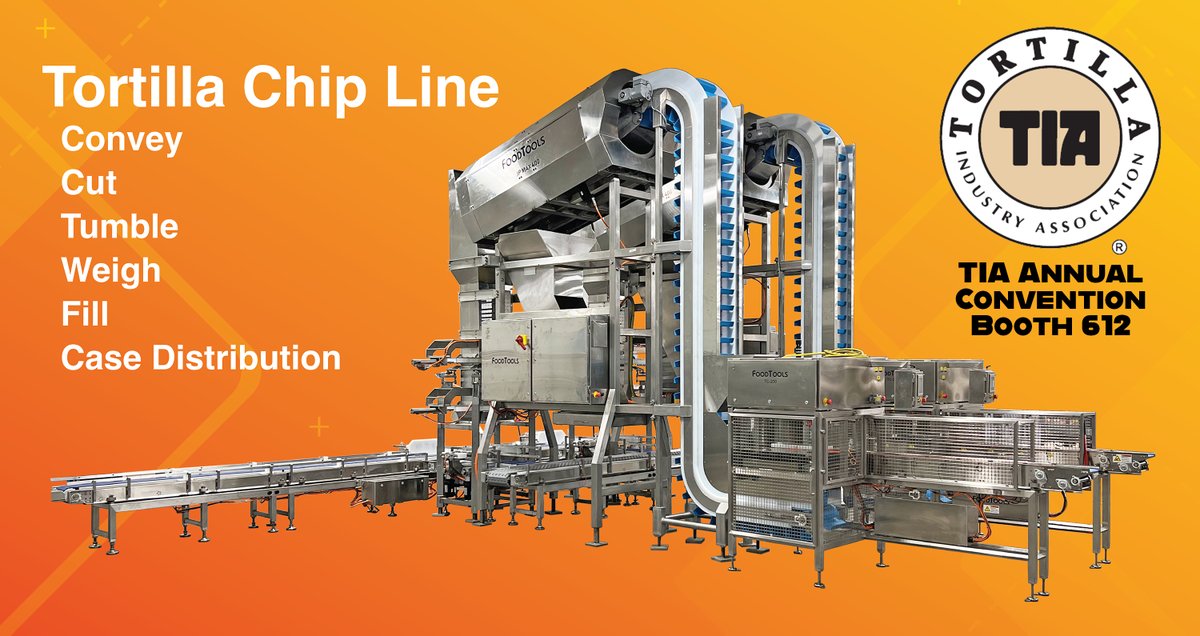 FoodTools_Inc's tweet photo. Are you attending the TIA Annual Convention next week in Las Vegas? Stop by and visit us in Booth 612 to talk about the newest innovations in tortilla chip processing. https://t.co/n4M7IbZMpU