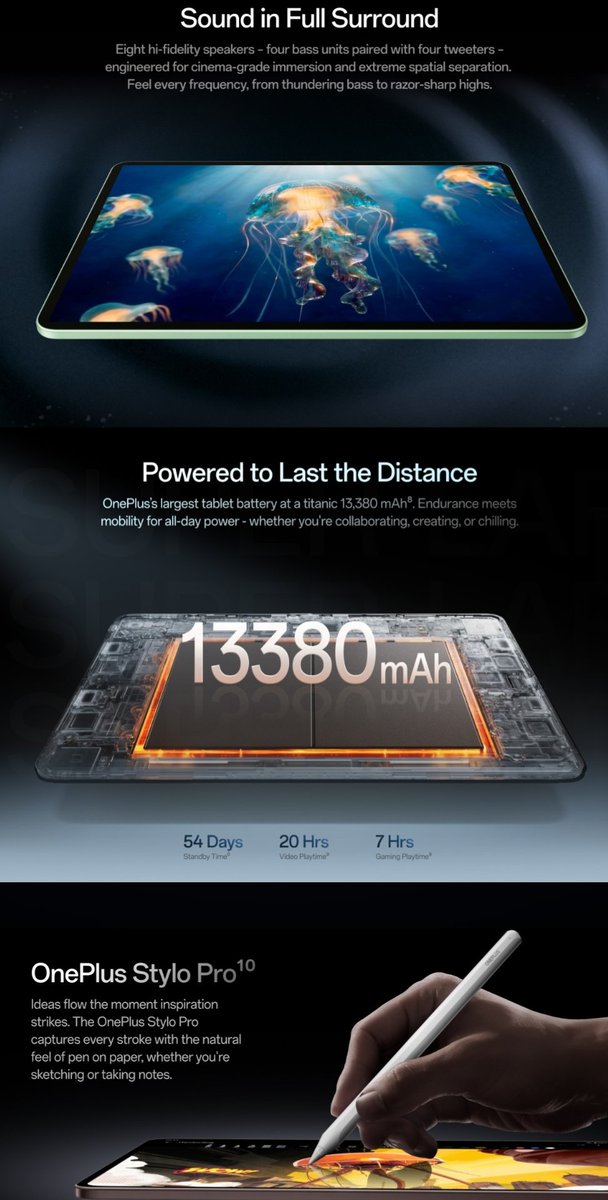 globe_the_03's tweet image. OnePlus Pad 4 India mein 30 April ko launch hone wala hai!

- Snapdragon 8 Elite Gen 5
- 13.2-inch 3.4K 144Hz display
- 13380mAh battery
- 8 hi-fi speakers

Premium tablet segment mein aa raha hai.

#OnePlusPad4
#OnePlusIndia