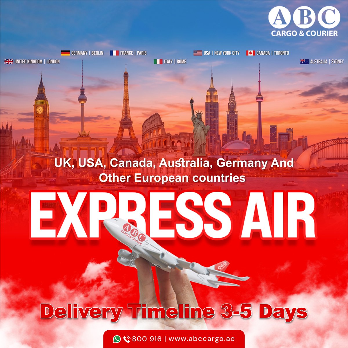abccargocourier's tweet image. The world just got smaller! 🌍 
Ship from the UAE to the UK, USA, Canada, Australia &amp;amp; Europe in just 3-5 days with ABC Cargo’s Express Air. Fast, safe &amp;amp; reliable.  
 abccargo.ae 
#ABCCargo #AirFreight #InternationalShipping #DubaiLogistics #CargoUAE