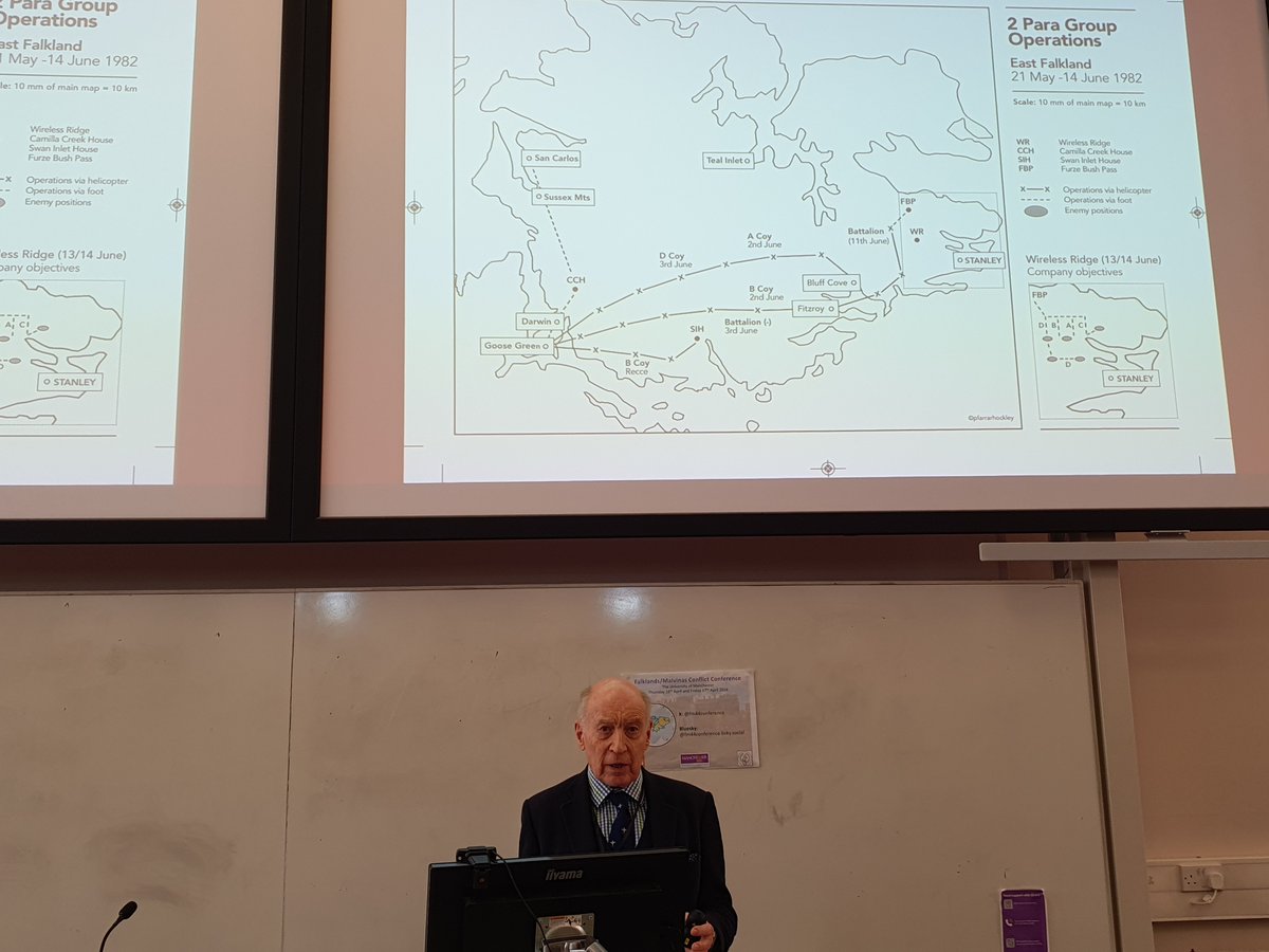 FalklandsRepUK's tweet photo. Fantastic session at the Manchester University Falklands War Conference, on the land battle aspect of the war, with speeches from Gen Sir Michael Rose, Lt Col Philip Neame, Maj Gen Dair Farrar-Hockley, and Rear Admiral Jeremy Laken. #Falklands 🇫🇰🇬🇧 https://t.co/EO0x9x8OBr