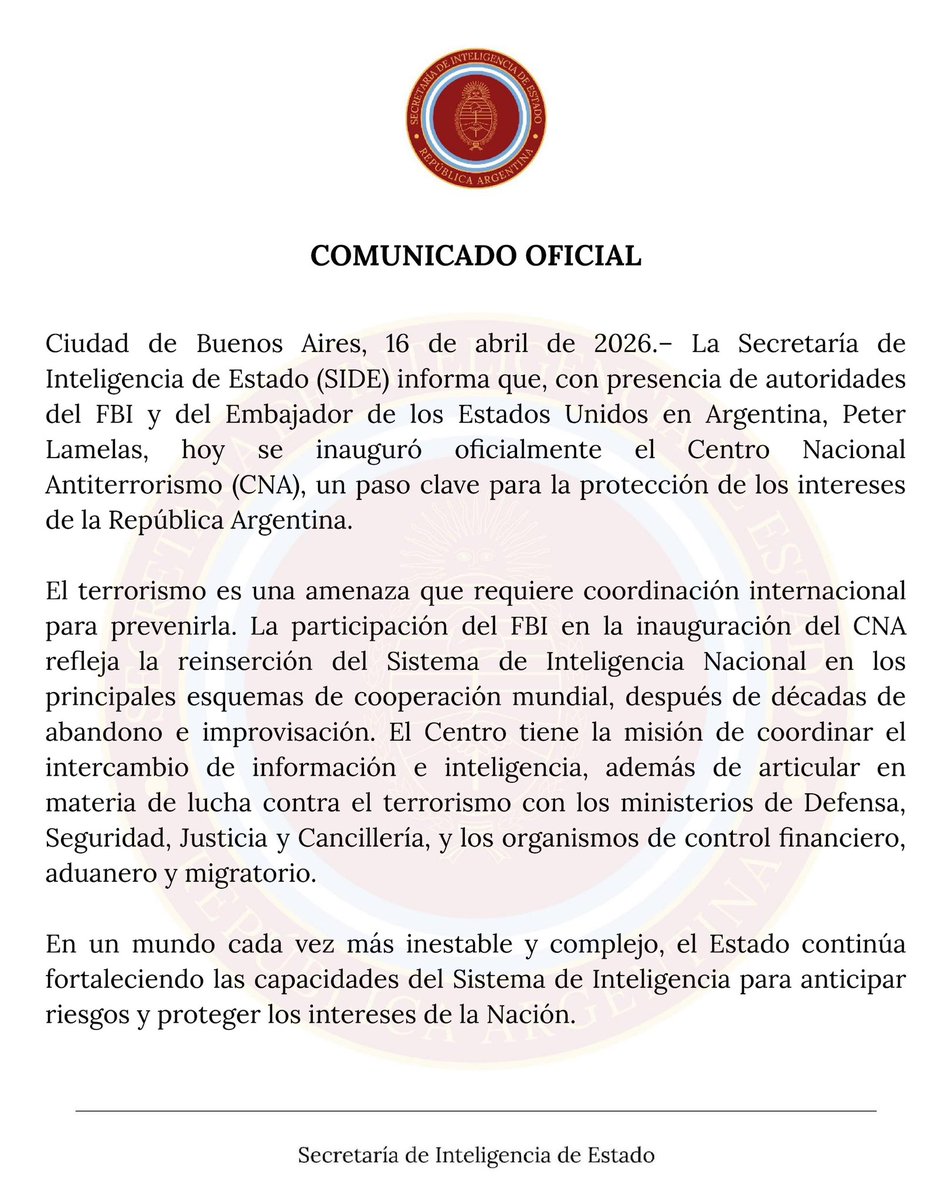 Secretaría de Inteligencia (@side_argentina) on Twitter photo 