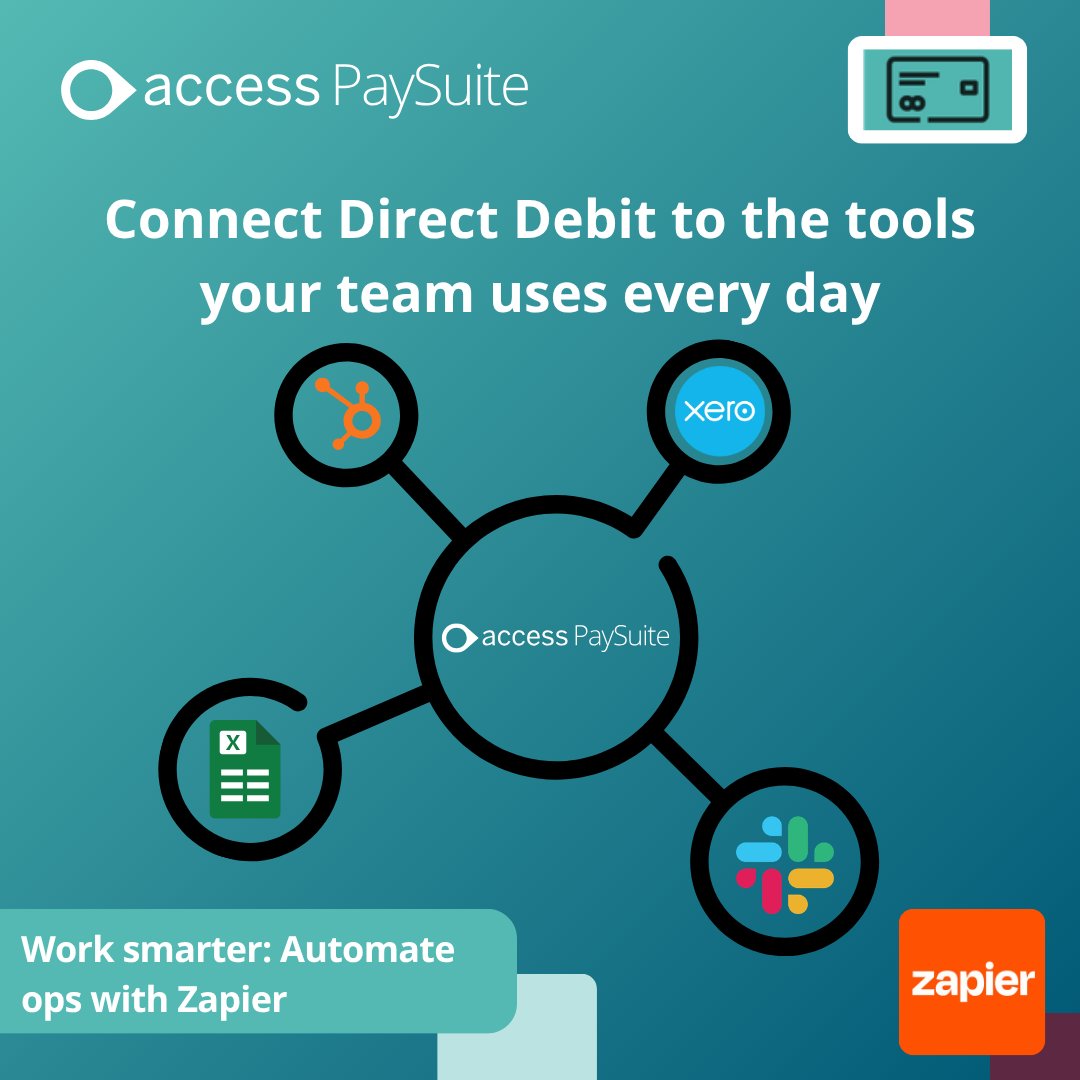 AccessPaySuite's tweet photo. Do more with tools you use ⚙️ Automate workflows connecting Direct Debit with your solutions. Read more: https://t.co/eiK3OzhV41 https://t.co/65ETldDKzX #ZapierIntegration #WorkflowAutomation #OperationsManagement #PaymentProcessing #DirectDebit https://t.co/DuC5vpPOsj