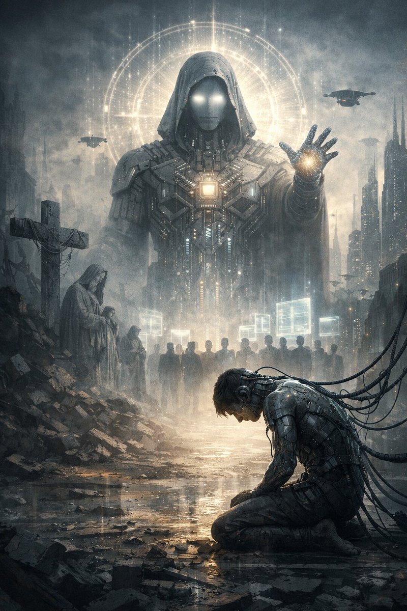 AlienHynek's tweet image. Dios crea al hombre/ El hombre crea tecnologías y se aleja de Dios/ El hombre crea la IA/ la IA aprende, decide, guía/ El hombre la consulta como oráculo/ La IA se vuelve Dios/ El hombre se adapta a su imagen y semejanza/ El hombre deja de ser hombre.
#Futuro #Humanidad #IA