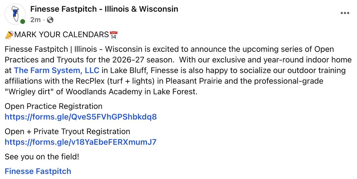 Finesse Fastpitch - Illinois & Wisconsin tweet media
