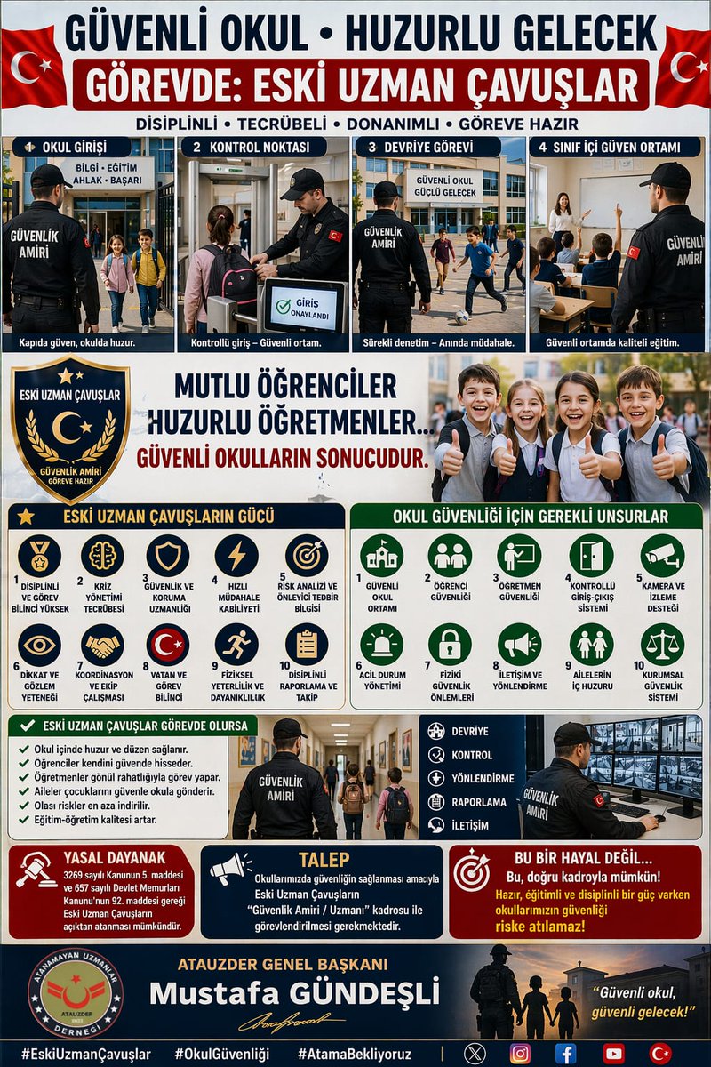 <a href="/ekremacikel/">Ekrem Açıkel</a> Sayın yetkililer, #yastayız
Geleceğimiz olan evlatlarımızı korumak hepimizin ortak sorumluluğudur.
Atanamayan uzman çavuşların okullarda görevlendirilmesi hem güvenlik hem istihdam açısından büyük kazanım olacaktır... 
#AtanamayanUzmanÇavuşlar <a href="/ekremacikel/">Ekrem Açıkel</a>