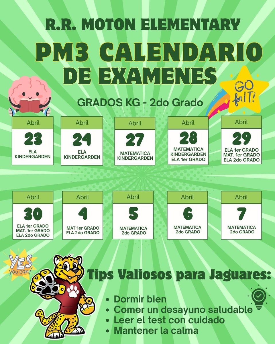 motonjaguars's tweet image. PM3 Testing Calendar 🐾

Calendario de Exámenes PM3 🐾 #YourBestChoiceMDCPS #MDCPS #MDCPSSouth @SuptDotres @MDCPSSouth