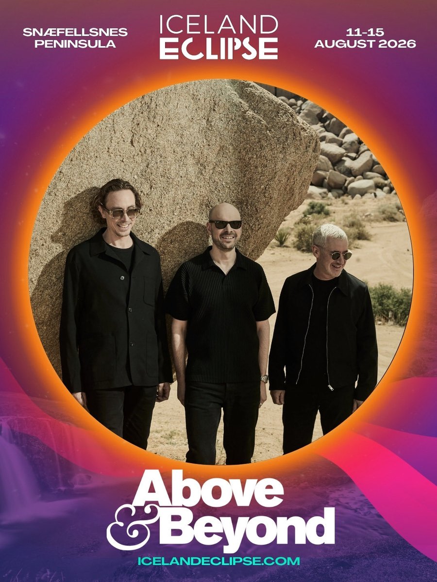 IcelandEclipse's tweet photo. LINEUP UPDATE 🚀

@aboveandbeyond is coming to Iceland Eclipse.

For over two decades, the iconic trio has moved crowds around the globe with their signature blend of trance and progressive house. In August, we'll dance at the edge of the earth with them.

Sadly, due to a scheduling conflict, @meduza won’t be able to join us at Iceland Eclipse. Their team sends love, and so do we. They’ll be missed!
