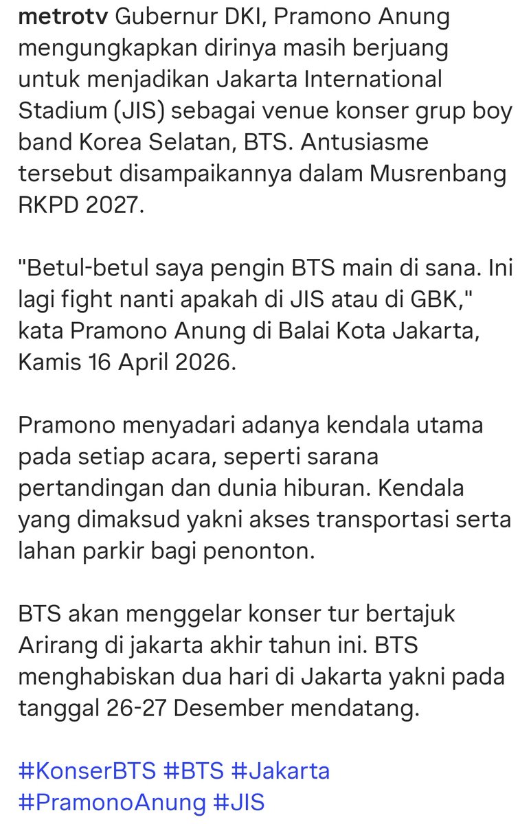 Kami indomy army Indonesia meminta kepada yang mulia <a href="/HYBEOFFICIALtwt/">HYBE OFFICIAL</a> <a href="/bts_bighit/">BTS_official</a> kalau jis itu kecill tolong diperjuangkan untuk di gbk🙏🙂 karena idol kita nggak bisa diam semua✌🙏🙏🙏🙏