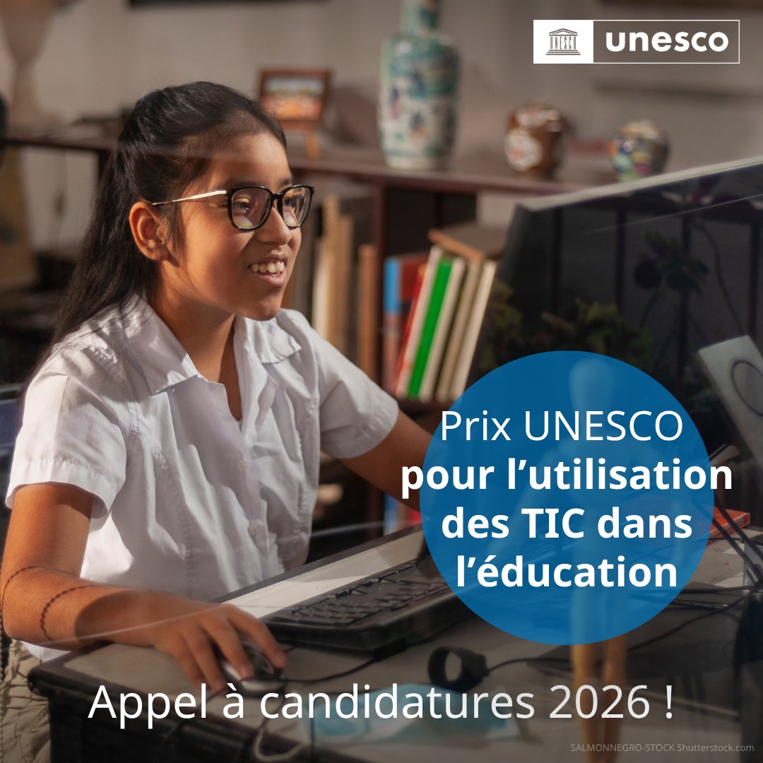 UNESCOGabon's tweet image. Il est encore temps de candidater au Prix UNESCO pour l'utilisation des #TIC dans l'éducation 2026 ! Présentez votre démarche pour encourager la pensée critique et la créativité avec l'IA.

⏰Date limite : le 8 mai 2026 👉 unes.co/x8wqva