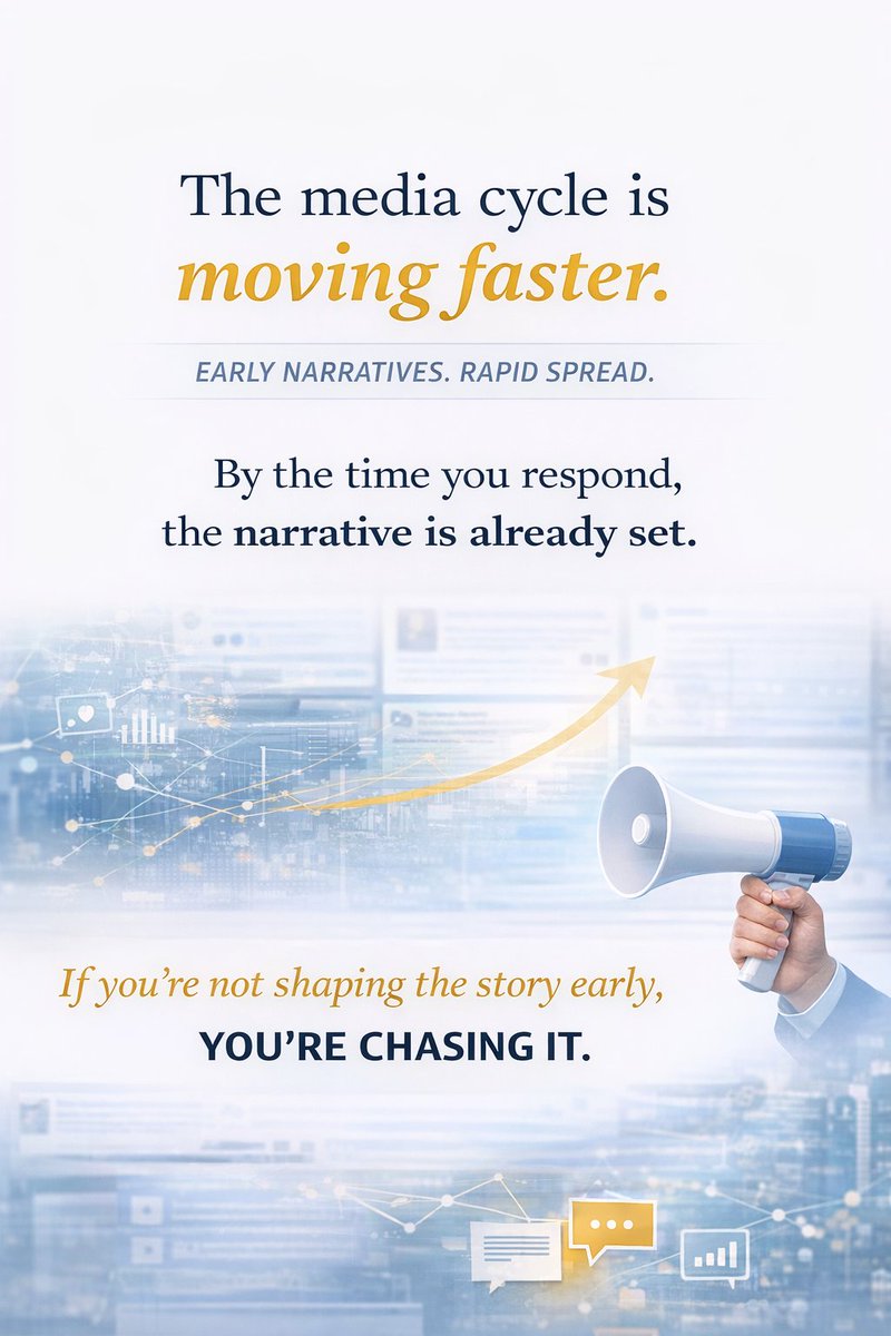 TowerKGroup's tweet photo. The media cycle isn’t just fast, it’s accelerating. Narratives are forming earlier and spreading faster. If you’re reacting, you’re behind. Read more: https://t.co/6lmqz96LZX
#PublicAffairs #MediaStrategy #Advocacy #Communications https://t.co/XyHO3N7BkC