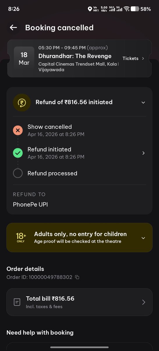 vivek9182's tweet photo. @carebydistrict hi sir

I booked tickets in your app for dhurandhar. After show was cancelled. But not returned my money.
It almost a month now. Plz refund https://t.co/91xQheYv41