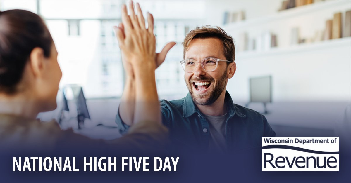 wi_revenue's tweet photo. Happy National High Five Day! 🙌 Sending a big virtual high five to our amazing customer service team. Their dedication helped Wisconsin taxpayers get through tax season with confidence. Thank you for making a real difference! #NationalHighFiveDay #TeamAppreciation https://t.co/On09QpmivG