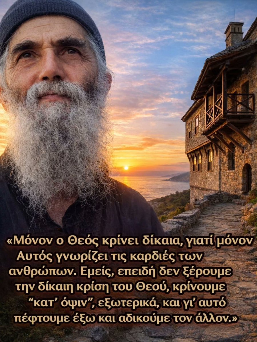 jimmyrodis's tweet image. Μόνον ο Θεός κρίνει δίκαια, γιατί μόνον Αυτός γνωρίζει τις καρδιές των ανθρώπων. Εμείς, επειδή δεν ξέρουμε την δίκαιη κρίση του Θεού, κρίνουμε “κατ' όψιν", εξωτερικά, και γι' αυτό πέφτουμε έξω και αδικούμε τον άλλον...

 ~ Άγιος Παΐσιος ο Αγιορείτης

#orthodox #faith #truth