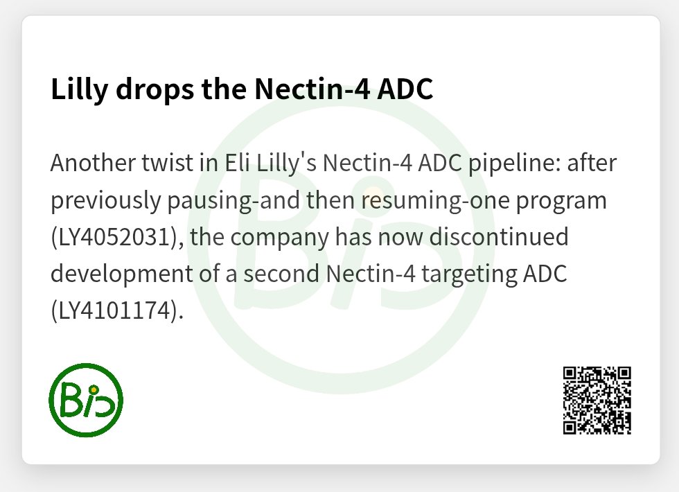 CNBioXYZ's tweet photo. Lilly drops the Nectin-4 ADC (LY4101174) with an enrollment of 143 globally. $LLY $PFE #CTR20253122 https://t.co/wwPF6Ld5q6