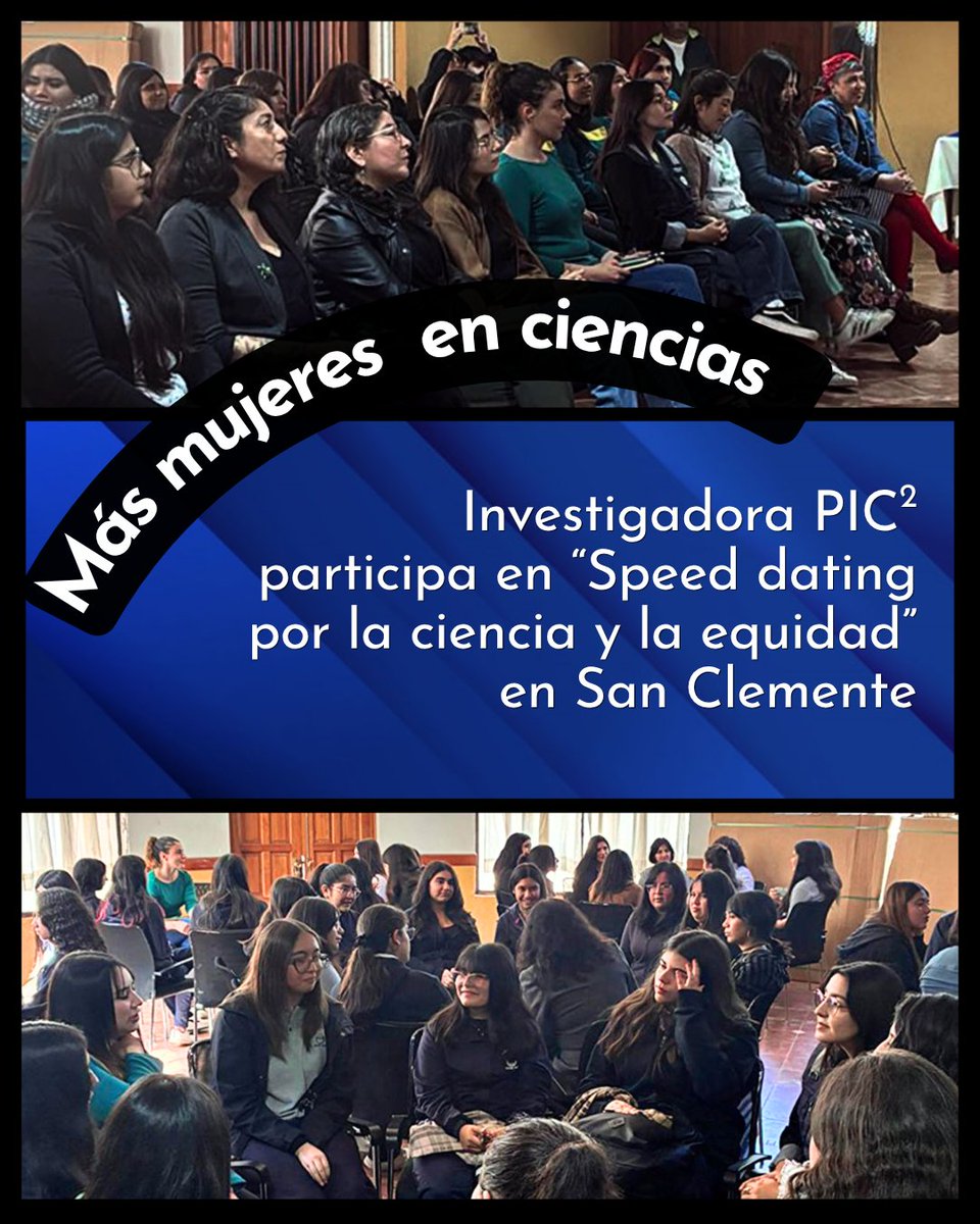 AnilloPIC2's tweet photo. Más mujeres en ciencia🚀

En San Clemente, la investigadora #PIC2 Margarita Correa (UCM), participó como mentora para +80 estudiantes en el “Speed Dating por la Ciencia”, evento organizado por @SeremiCienciaM para promover la participación de niñas y mujeres en las ciencias. https://t.co/CyEnb3fFzH