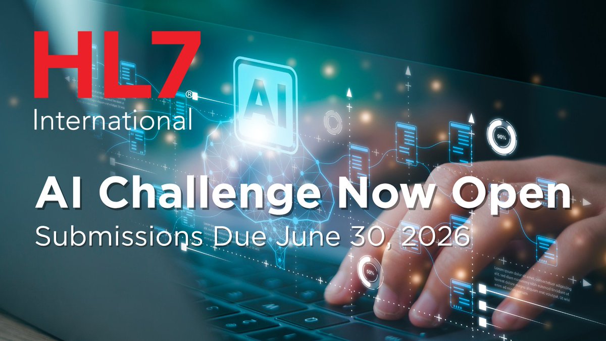 HL7's tweet image. 🚀 The 2nd Annual #HL7 AI Challenge is open! We’re looking for innovators showing how standards‑based, trustworthy AI can transform healthcare. 

Enter: hubs.ly/Q04c9V2h0
Winners 2025: hubs.ly/Q04c948W0
Join the AI Challenge today.
 #FHIR #AIinHealthcare #healthIT