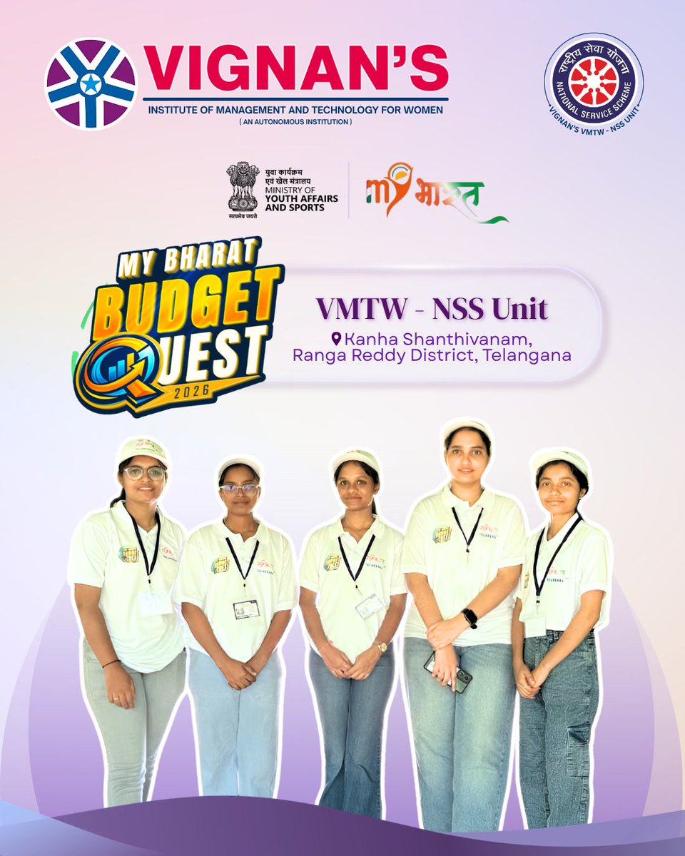 VMTW_NSS's tweet photo. Proud to represent VMTW at the My Bharat Budget Quest 2026! 🇮🇳

From a Mock Parliament to sessions with Union Minister @mansukhmandviya, our NSS volunteers explored the roadmap for a #ViksitBharat through #NariShakti.

@YASMinistry @PMOIndia #BudgetQuest2026 #YouthPower #NSS https://t.co/LHTjy9X8YT