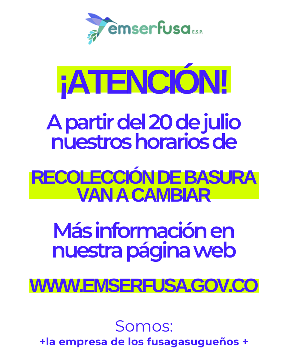 🚨 Ajustamos la frecuencia y horarios de recolección de residuos en algunos sectores

Para conocer el detalle de los horarios de recolección y mapa de referencia, da clic aquí: acortar.link/Lh3WLR