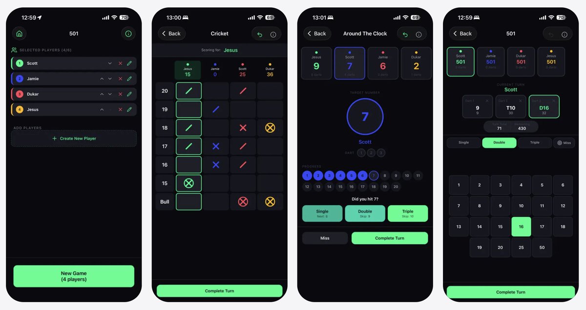OvalApp's tweet photo. Thursday's the new league night 🎯 Dart Spot keeps score for 501, Cricket &amp; more — so you can focus on hitting triples. Free on iOS. https://t.co/5PGYupajph https://t.co/w6jKGBJpZf