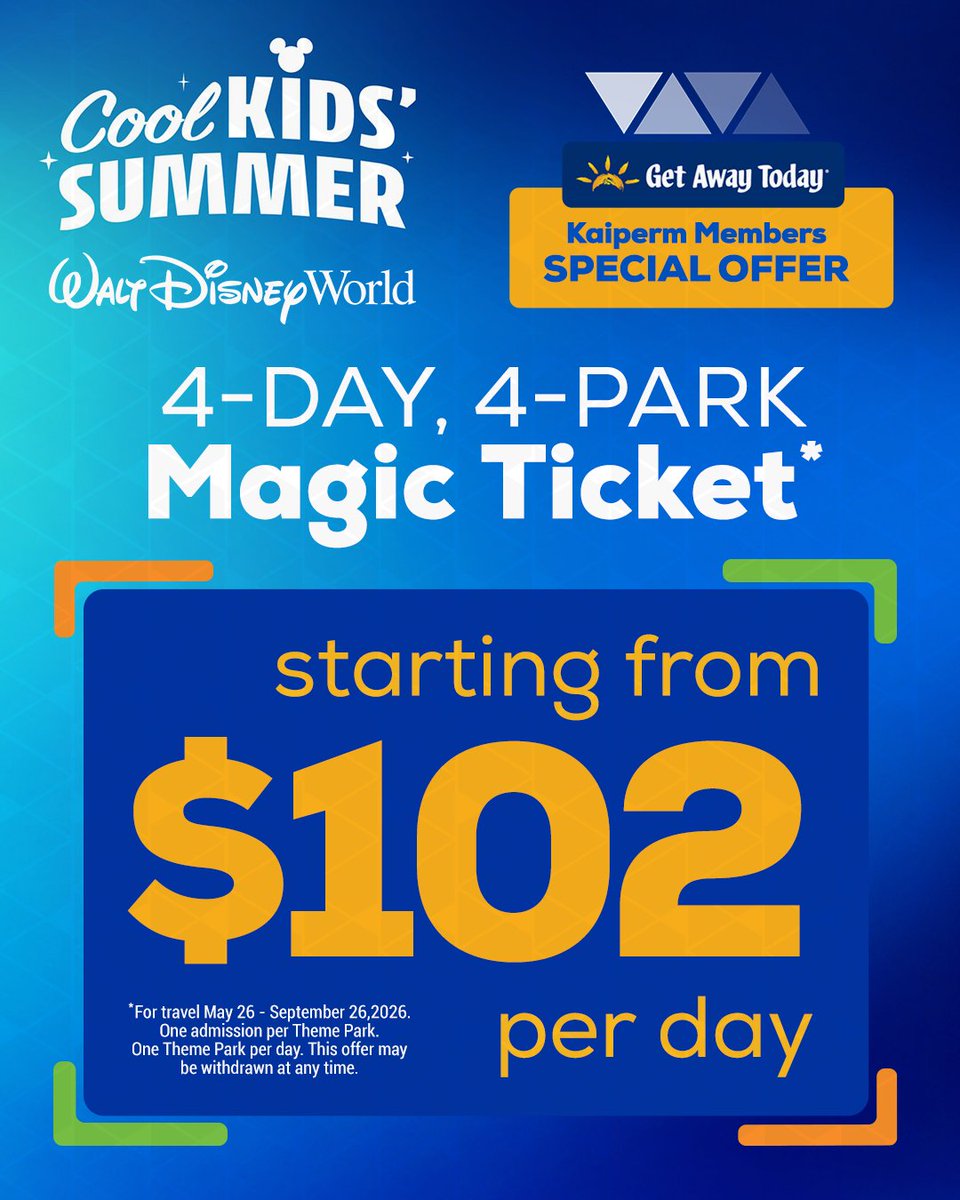 Ready for the ultimate #WaltDisneyWorld® summer? We're thrilled to offer our <a href="/KaipermFCU/">Kaiperm Credit Union</a> members an exclusive deal to experience the magic! Get the 4-Day, 4-Park Magic Ticket starting from just $102 per day! 
👉 bit.ly/48kxymb