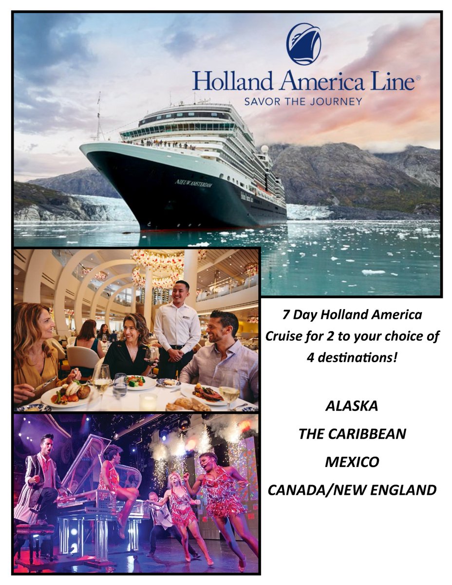 Now's your chance! Enter our raffle for a 7-day Holland America cruise to your choice of 4 destinations for the price of just one raffle ticket! Register for the raffle here: qtego.us/qlink/seniorsf… Need not be present to win. Get yours now!