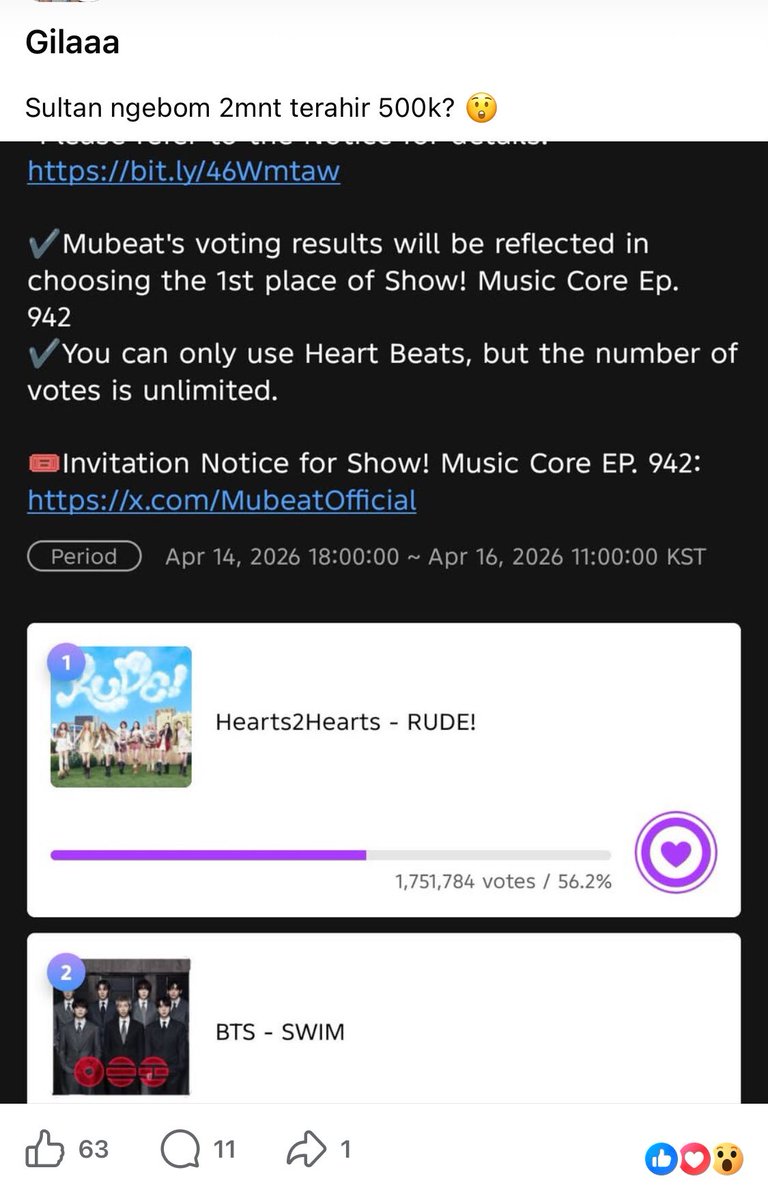 AnitabungsuB's tweet photo. @bobacandykoo @orul82v I'm sure army will definitely vote but the opposing party has 2 collab fandoms and at the end of the voting they won by buying votes btw we are donating to mubeat do you want to join? https://t.co/l9rGsNmHpI