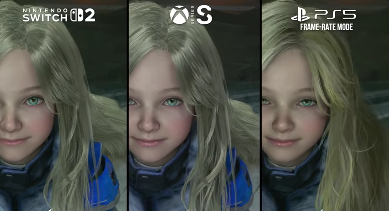 technouter's tweet photo. Em resumo, a diferença entre Nintendo Switch 2, Xbox Series S e PS5 é o cabelo. Aceitável! E RE Engine dando show no #pragmata em qualquer console. https://t.co/Z4eyVZ6XgC