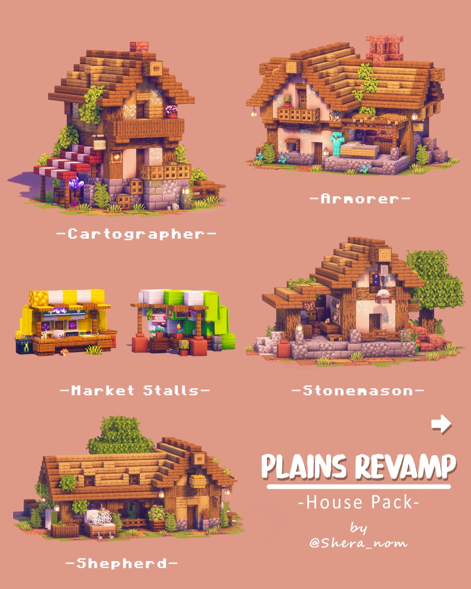 Shera_nom's tweet image. Plains Village Revamp P1🌲 :) Which one is your favorite?
✨Like and follow for more!  #Minecraftbuilds #minecraft建築コミュ #Minecraft #minecraftart