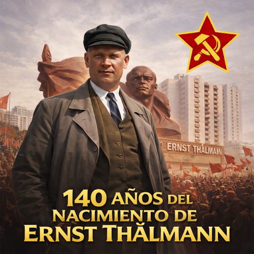 RedPlaneta2's tweet photo. #140 años del nacimiento de Ernst Thalmann
Alemania fue la trinchera de destacados cuadros del Movimiento Comunista Internacional, revolucionarios que entregaron su vida para organizar el triunfo proletario alemán. Una revolución socialista en el corazón de Europa habría cambiado el destino de la humanidad, pero fue trágicamente derrotada por la traición de la socialdemocracia.

En medio de las convulsas calles de la República de Weimar, atravesando las eternas y encarnizadas disputas ideológicas e intrapartidistas, Ernst Thälmann emergió como uno de los líderes más importantes del Partido Comunista de Alemania (KPD). Trabajó incansablemente para organizar a la clase obrera y plantó cara, en primera línea, al nazismo. Su valentía y liderazgo le costaron la libertad: el nuevo gobierno nazi le temía tanto que lo encerró en sus mazmorras durante once largos años.

Thälmann nunca pudo ver la bandera roja soviética ondear victoriosa sobre las ruinas del Reichstag. El fascismo lo asesinó un año antes de que el Ejército Rojo liberara la capital alemana. Hoy, Ernst Thälmann debe ser recordado y honrado como el coloso comunista
que fue y como una de las primeras y más firmes víctimas políticas del nazismo. Su palabra, sin embargo, sigue viva. Así llamaba a las masas a luchar contra el fascismo el
3 de febrero de 1931:

"Los criminales son los que saquean a millones y los matan de hambre. Toda la clase obrera y el pueblo trabajador no le deben la respuesta a los explotadores y sus lacayos. La gran marcha de masas de hoy muestra a la burguesía que las masas han reconocido dónde se debe buscar a los criminales.

Las masas trabajadoras se están dando cuenta cada vez más de que tienen que luchar por el pan y la libertad en la lucha revolucionaria bajo la dirección del Partido Comunista. La burguesía está tratando de impedir esta lucha con brutal fuerza de armas, por eso nuestros compañeros han sido abatidos, porque están luchando por la liberación de todo el pueblo trabajador. La clase obrera nunca tolerará que los baluartes rojos, de extraordinaria importancia política y estratégica, sean penetrados por las tropas asesinas fascistas con la
ayuda de la policía. Lo intentaron en Geesthacht. Significa una provocación abierta si los bandidos nacionalsocialistas pudieran penetrar el Geesthacht rojo, si todos los participantes en la asamblea fueran registrados en busca de armas mientras las bandas asesinas permanecían tranquilas.

También constituye una provocación escandalosa cuando a los trabajadores
se les negó el acceso a la asamblea y la policía disparó contra la multitud que
se rebelaba. 

Aquí en la tumba juramos que continuaremos luchando contra el fascismo asesino y la explotación capitalista en interés de nuestros camaradas muertos Geick y Benthin. Llegará el día en que el proletariado, junto con todo el pueblo trabajador, derrotará al gobierno de los explotadores y establecerá una Alemania soviética.”
(Ernst Thälmann, Llamado a luchar contra el fascismo, 3 de febrero de 1931)