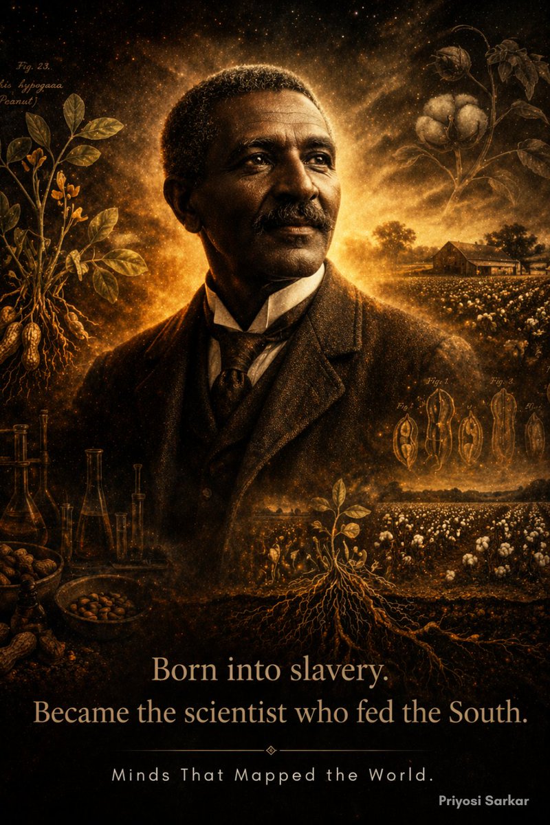 olenna321033's tweet photo. Carver was born around 1864.
Exact birth date never recorded — enslaved people weren't worth documenting.
After emancipation, walked hundreds of miles seeking education Black children were denied.
Became first Black student at Iowa State. Earned master's in agriculture. https://t.co/kz5K6SDRHO