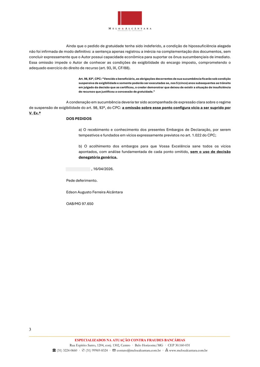 EdsonAAlcantara's tweet photo. Quinta-feira braba. 😡
🤦Justiça gratuita indeferida para cliente que ganha líquido R$ 1.126,50.
▶️A batalha continua sem parar.😤
#DireitoDoConsumidor #ConsumidorBancario #JustiçaGratuita #JustiçaGratuitaIndeferida #CDC #CodigoDeDefesaDoConsumidor https://t.co/d5fB2h6R6v
