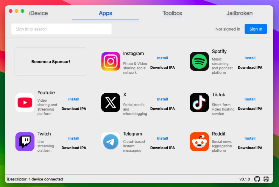 cydia_mriphone's tweet photo. اطلاق تحديث لتطبيق iDescriptor
بديل 3utools
يدعم Windows/macOS/Linux
يسمح لك بتحميل التطبيقات من اب ستور عبرة
نقل الصور وتصفح الملفات-انتكاس الشاشة AirPlay
الموقع الافتراضي
قم بمحاكاة موقع GPS على جهاز iDevice الخاص بك
مميزات SSH
افتح تطبيق الاكواد  على جهاز iDevice الخاص بك
ومميزات كثيرة  جدا 
للتحميل
https://t.co/XkOzMV93hl

الجديد
دعم الجهاز اللاسلكي (لا حاجة إلى كابل)
• تعمل ميزات iOS 17+ الآن مرة أخرى
• أسرع + أكثر استقرارا (تم نقله إلى الواجهة الخلفية الصدأ)
• واجهة مستخدم جديدة (تأثير ويندوز 11 ميكا)
• تتبع الحالة المباشر للمهام