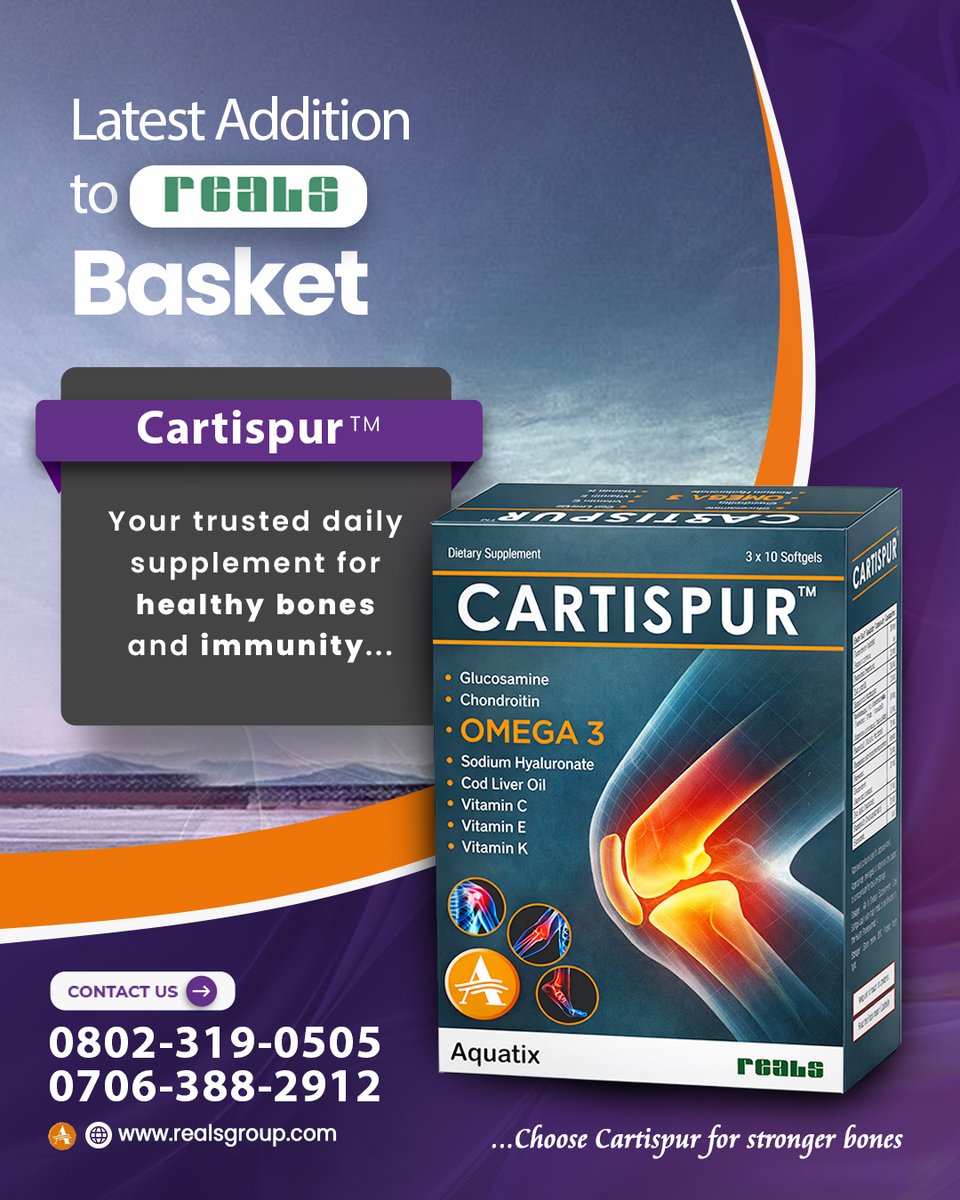 RealsGroup's tweet photo. CARTISPUR: your trusted daily supplement for healthy bones and immunity....

#wellness #wellbeing #WellnessJourney #cartispur #realsgroup https://t.co/Jhzm3oevFc