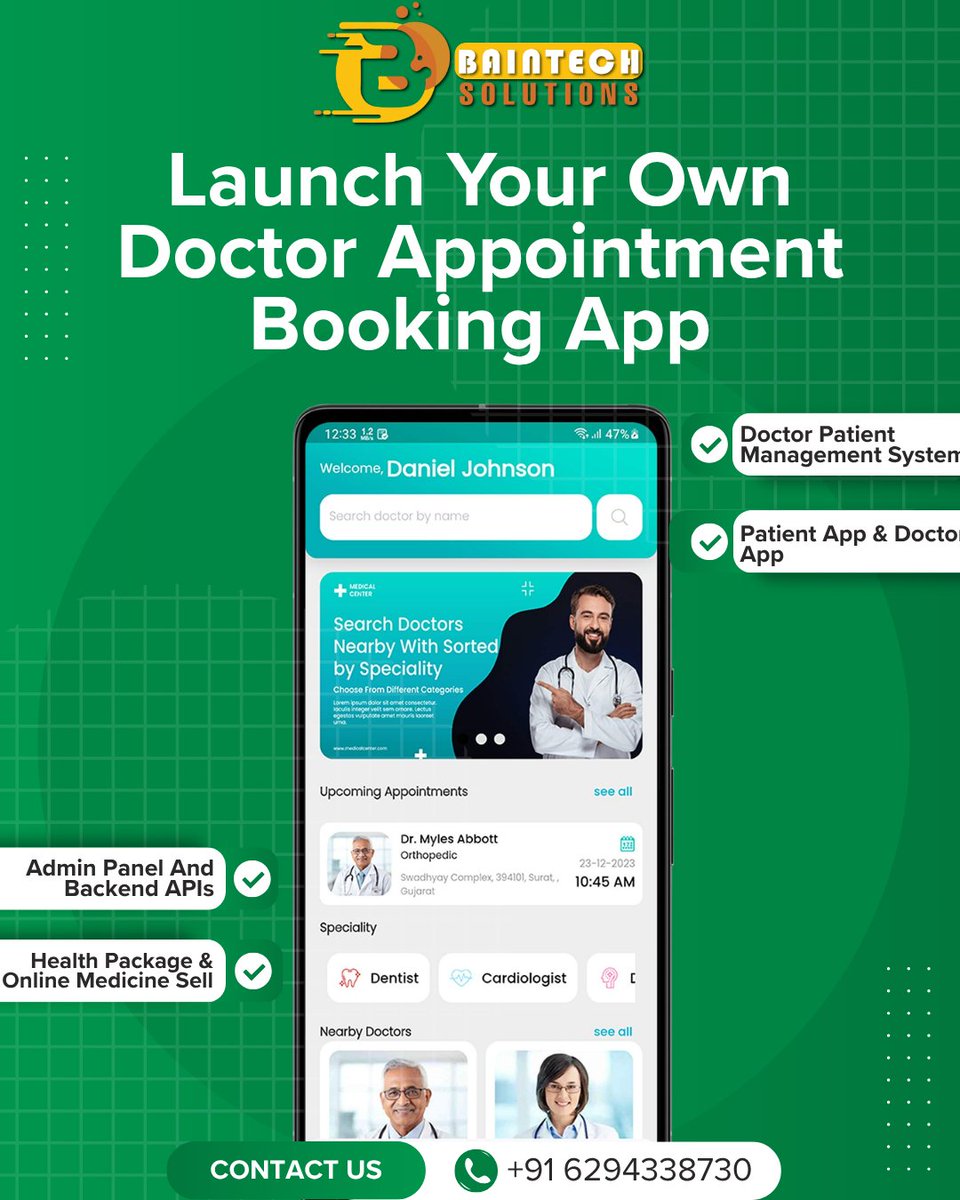 baintech27's tweet photo. 🚀 Launch Your Own Doctor Appointment Booking App!

For Doctors
• Easy availability management.

For Patients
• Book appointments anytime, anywhere.

#DoctorApp #HealthcareTechnology #AppointmentBooking #DigitalHealth #HealthTechStartup #HospitalManagement #DoctorBookingApp https://t.co/EScaRKm82J