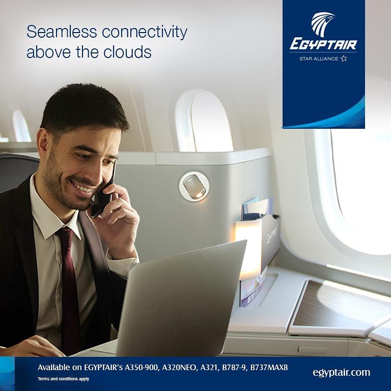EGYPTAIR's tweet photo. Stay Connected, Even Above the Clouds
Enjoy free texting , unlimited voice messages, and up to 2 hours of complimentary internet calls onboard.
**Available on:
**Airbus:** A350-900, A320neo, and A321
**Boeing:** 787-9 Dreamliner and 737 MAX 8
*Terms &amp; conditions apply. https://t.co/DECTv9xa0D
