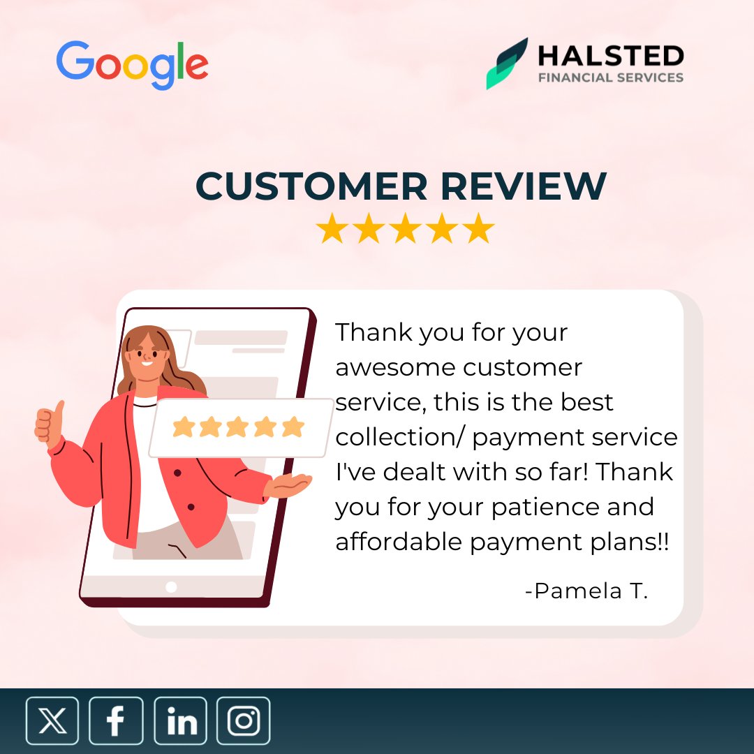 HalstedLLC's tweet photo. When you combine strong customer service with flexible payment solutions, you don’t just resolve accounts—you build trust. Feedback like this keeps us pushing forward.
#halstedfinancial https://t.co/1nYYGbtTjx