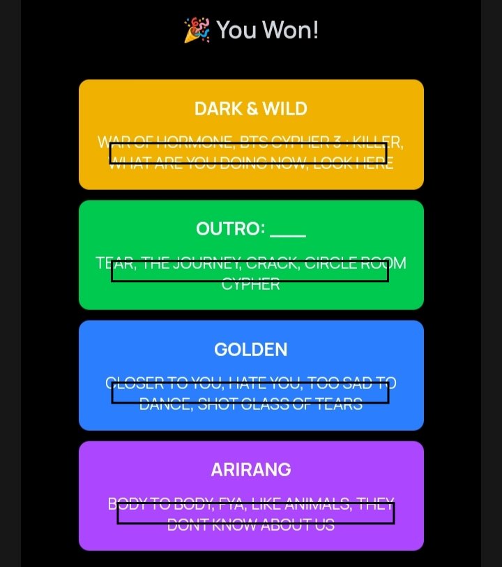 aVi_NJYHJVJ7's tweet image. TODAY'S BCD GAMES HINTS (APR 17)

HEARDLE : 🎧 : L _ K E C _ A _ Y (ENG VER)
#bcdheardle

FILM OUT : 🎥 : W _ A T _ M I T O Y _ U 
#filmout

BLUE &amp;amp; GREY : S ⬛ U ⬛ D
#blueandgrey

SO4MORE : 🟨🟩🟦🟪
#So4more

#bcdapp
#bcdblueandgrey
#BCDgames
#bcd_app_blueandgrey
#bcdtrades