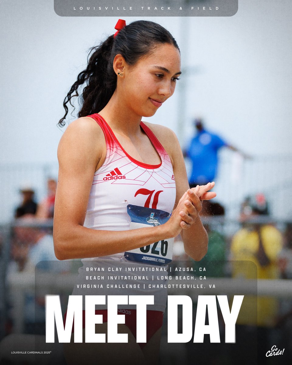 LouisvilleTFXC's tweet photo. Another busy Friday on deck.

🆚 Bryan Clay Invitational
📍 Azusa, CA
📊 https://t.co/kIUuRovmWz

🆚 Beach Invitational
📍 Long Beach, CA
📊 https://t.co/aU1J80LYaU

🆚 Virginia Challenge
📍 Charlottesville, VA
📊 https://t.co/DgiQCCK9zw

#GoCards https://t.co/jkX4TVvWgz
