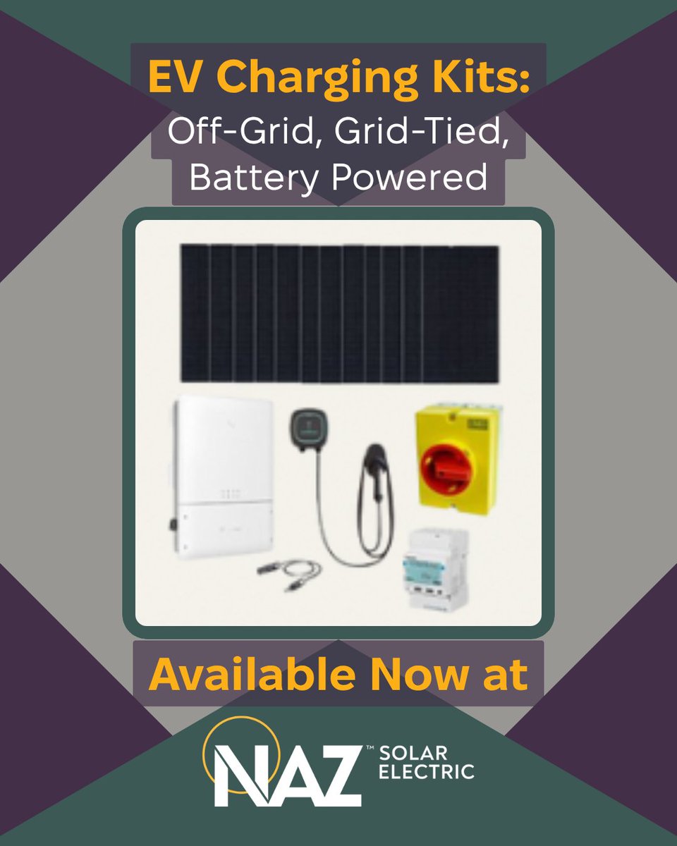 NAZSolarElec's tweet photo. Have you been kicking around the idea of shifting to an EV? Or perhaps you have one, but haven't gone all in and installed a charging kit at your home?

If you want to, check out our EV Chargers and Kits on our website!
https://t.co/5AD34RCtwk https://t.co/G3cswt3sNe