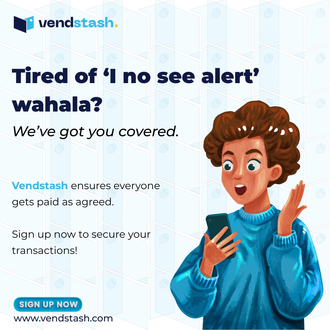 vendstash's tweet photo. “I no see alert” is not something you should be hearing in 2026.🧏🏾‍♀️

Vendstash ensures payments are only released when the deal is complete.

Don’t wait till it happens to you, create your account today ➡️ https://t.co/tM3p63RudW 

#Vendstash #escrow #tech #startup #trend #viral https://t.co/jhR5oEealg