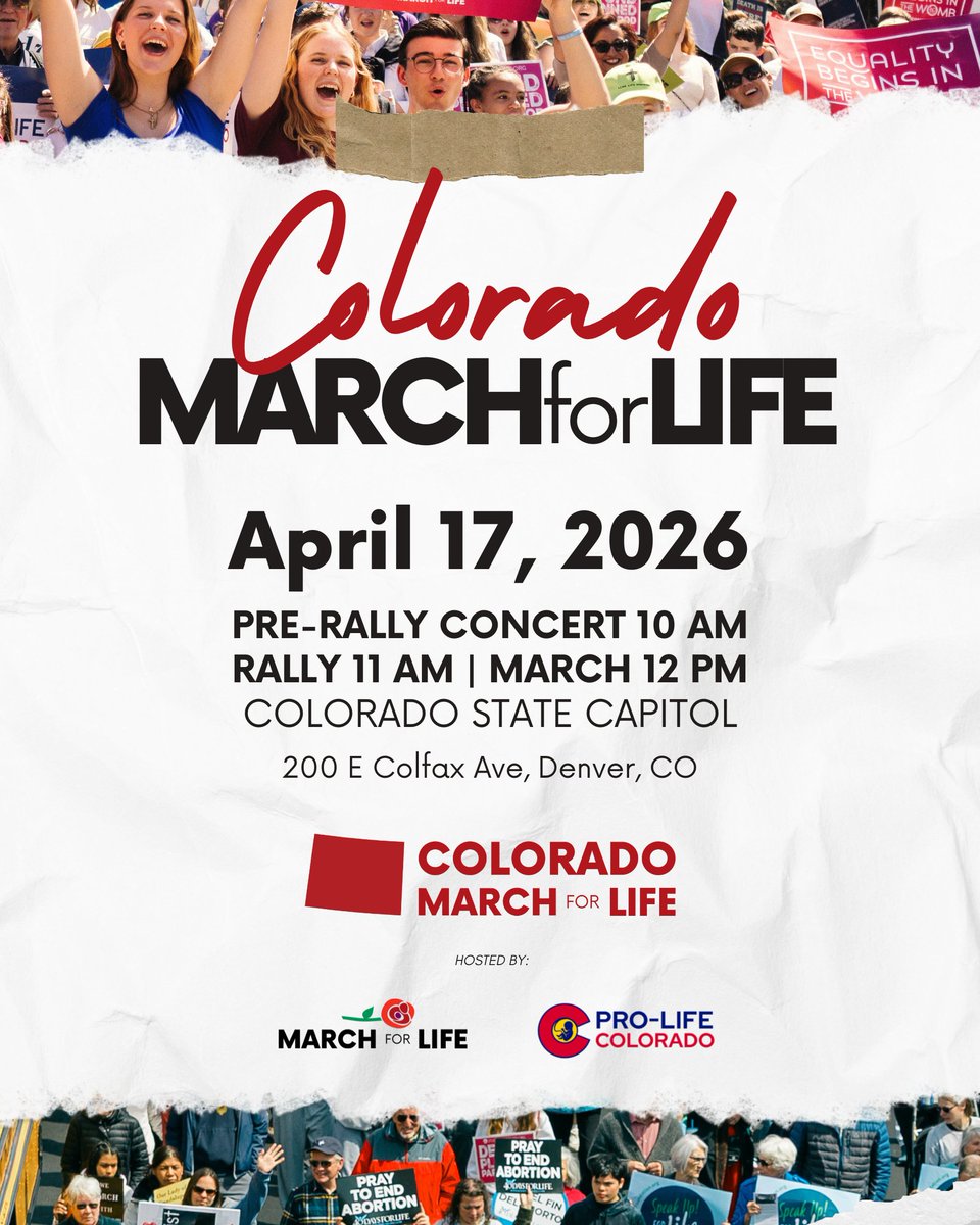 CentennialCCU's tweet image. The Colorado March for Life is TOMORROW! @my_ccu students are so excited to march for the preborn in Colorado! #ProLifeU #ProLifeGeneration #coleg #copolitics

For more information, please visit: marchforlife.org/colorado/

@March_for_Life @StudentsforLife @CCU_CAGS @erichogue