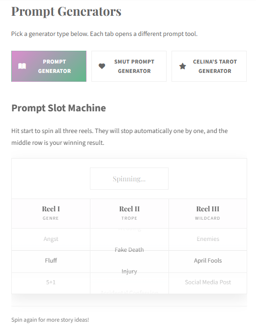 ChenfordLibrary's tweet photo. #ModPost

I've added some prompt generators to the tumblr page. Since no JS code is allowed, I had to get creative but it all works!

https://t.co/v1QnSVdVHt https://t.co/XEcT8aDOKg